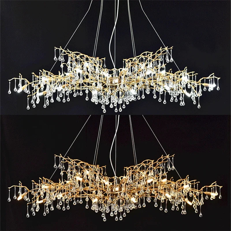 ثريا كريستال ذهبية من DecorBites™: إضاءة LED عصرية فاخرة لغرفة المعيشة والفيلا