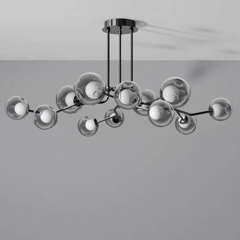 DecorBites™ Glass Globe Black Led Pendant Chandelier - Nordic Style Dining Room Decor