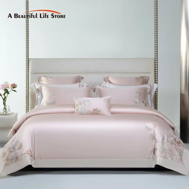 DecorBites™ Cotton Flowers Embroidery Bedding Set with Soft Silky Finish