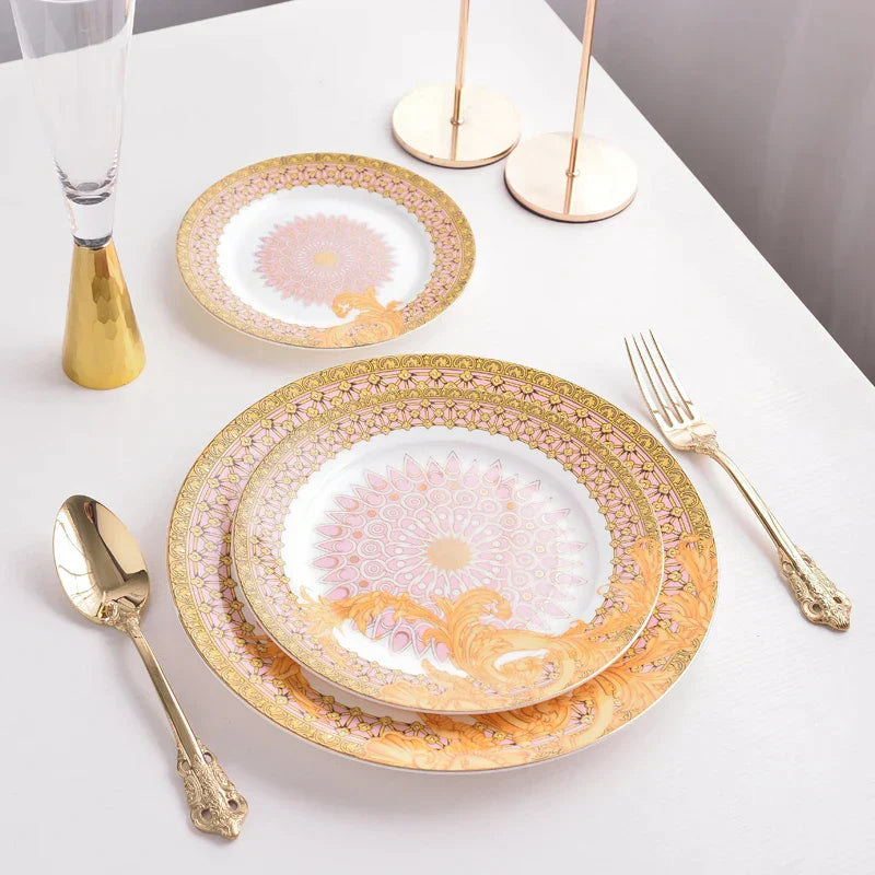 طقم أدوات مائدة من البورسلين "DecorBites™ Golden Flower Bone China"