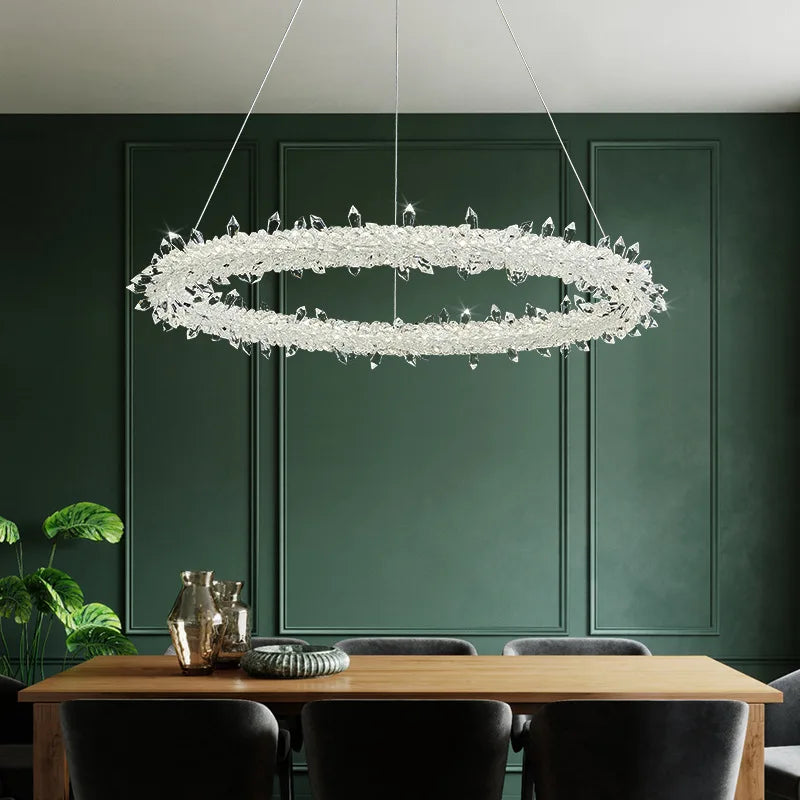 مصباح معلق كريستالي فاخر من DecorBites™ - مصباح دائري LED قابل للتعتيم بتصميم آرت ديكو