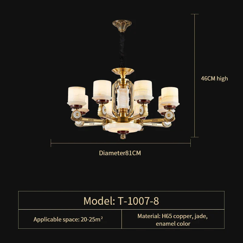 DecorBites™ All Copper Jade Chandelier, Modern Chinese Style for Living Room, Bedroom, Dining Room.