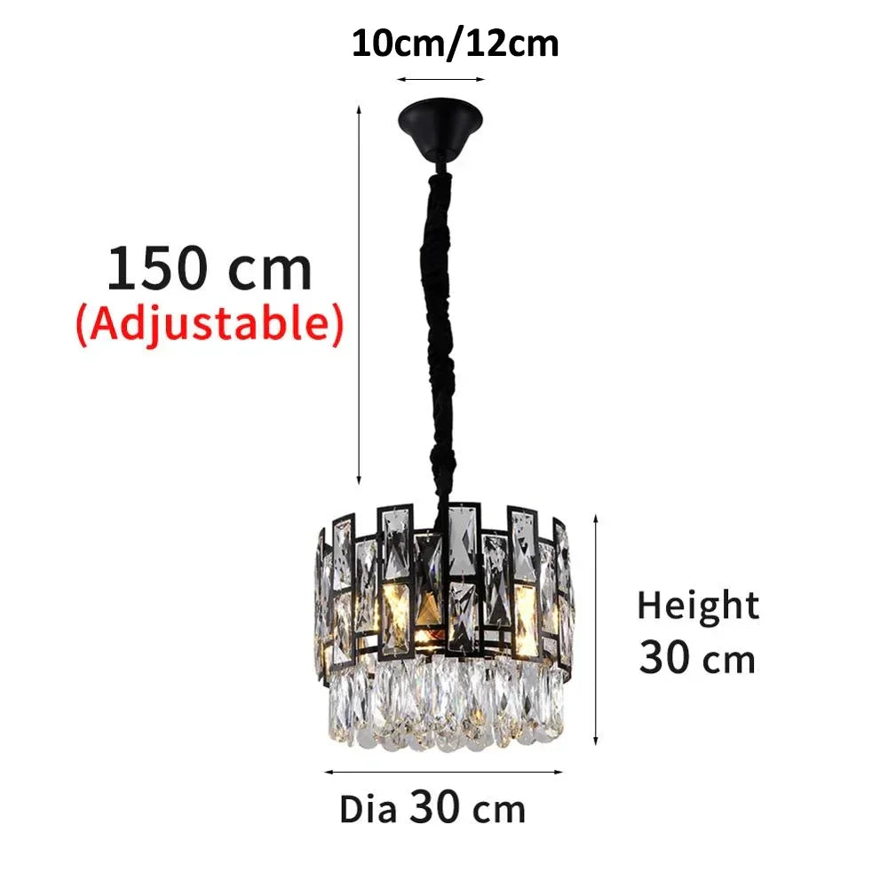 DecorBites™ Crystal LED Chandeliers Black Round Pendant Light for Living Room Dining Indoor Kitchen Bedroom
