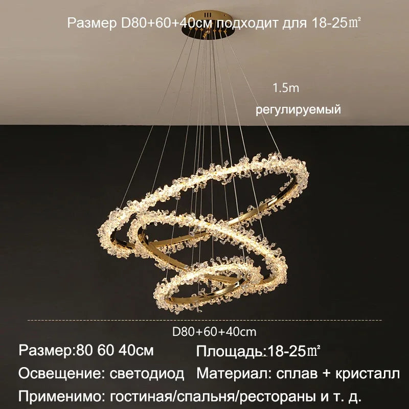 ثريا كريستال LED ذهبية مستديرة من DecorBites™ لإضاءة داخلية فاخرة