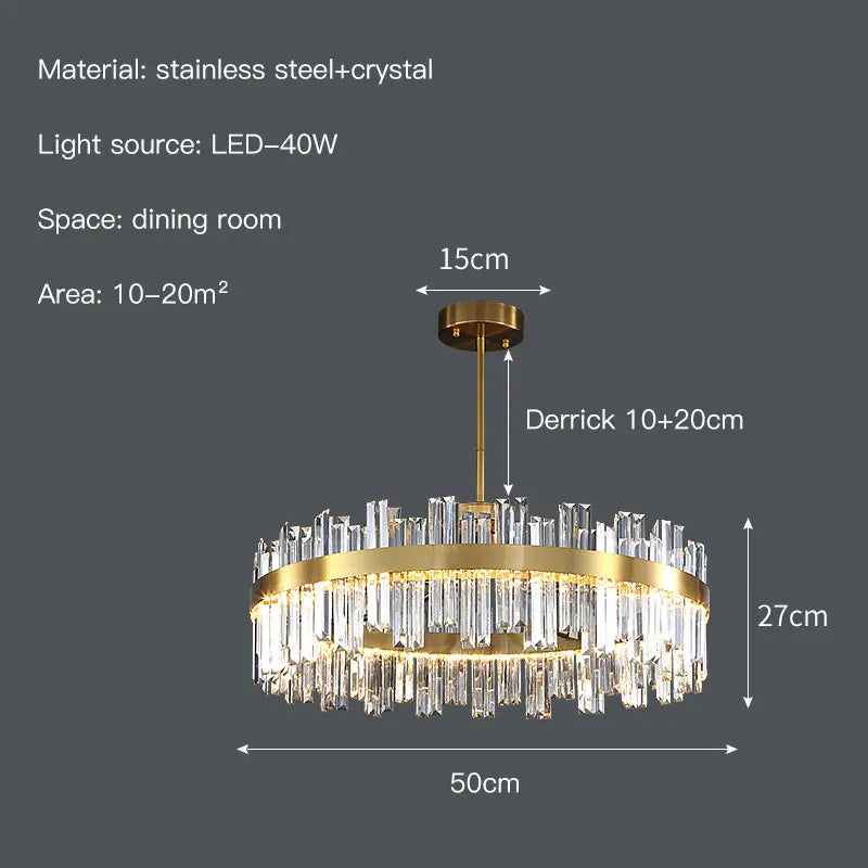 DecorBites™ Crystal Chandelier: Nordic Light Luxury Round Pendant for Living & Dining Rooms