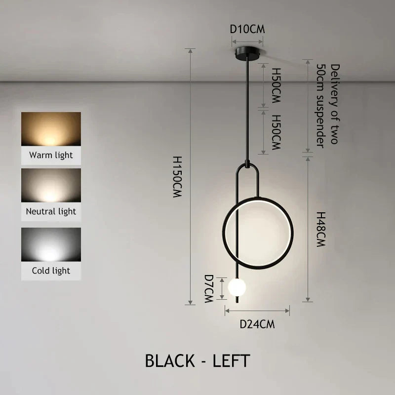 ثريا معلقة LED بكرة زجاجية دائرية ذهبية سوداء من DecorBites™