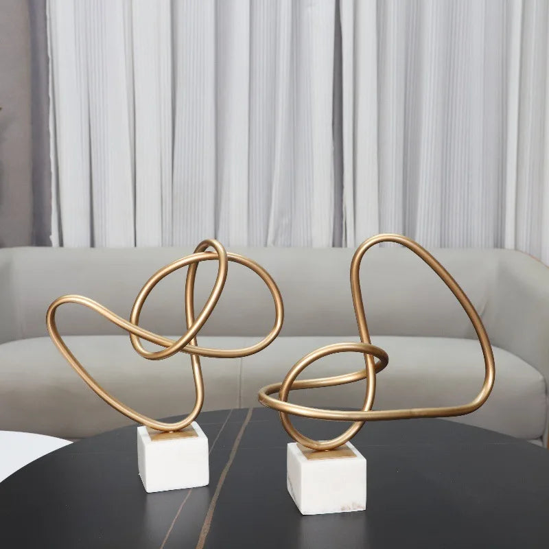 DecorBites™ Gold Line Geometric Metal Sculpture on Marble Base for Home Decor