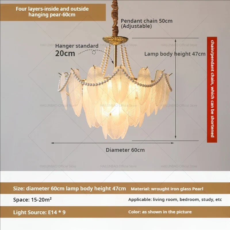 DecorBites™ Cream Wind Feather Pearl Crystal Chandelier for Luxury Living Room and Bedroom