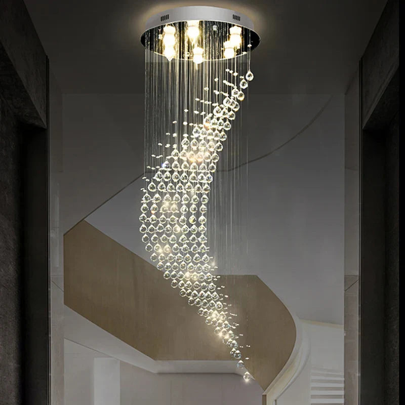 DecorBites™ Crystal Ball Spiral Chandelier: Luxury LED Hanging Light Fixture