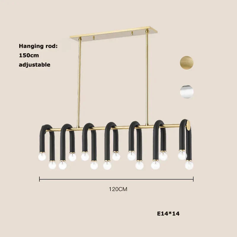 DecorBites™ Black Aluminum Tube Dimmable LED Chandelier with U-Shaped Design