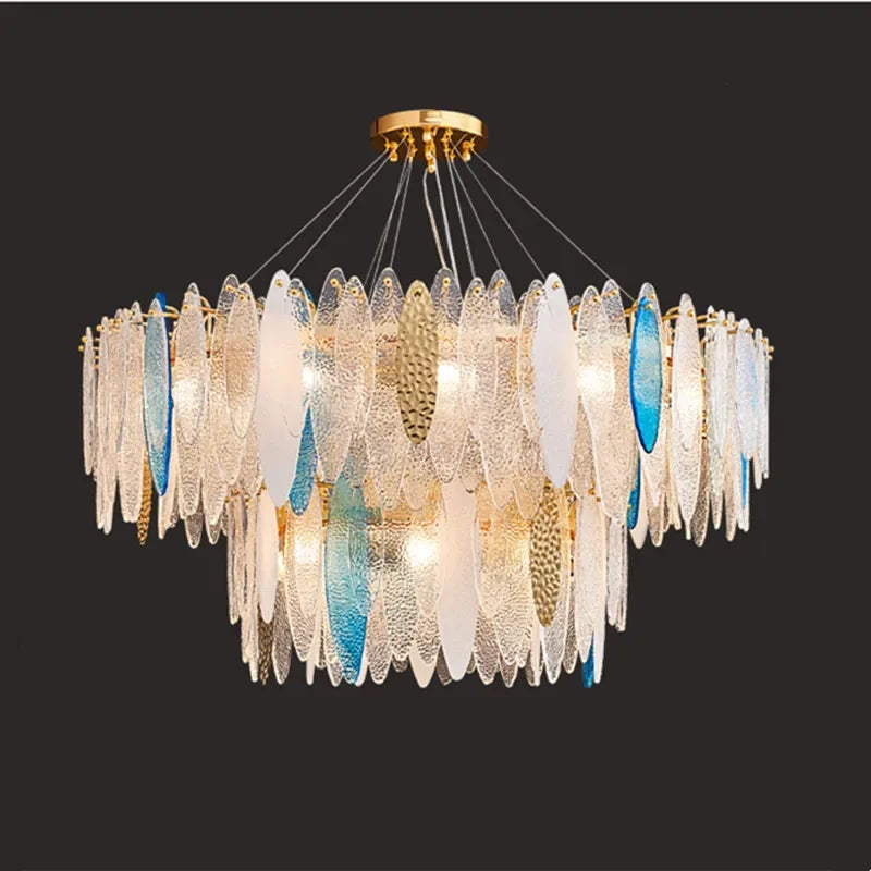 ثريا زجاجية ذهبية بإضاءة ليد من DecorBites™ لغرفة الطعام والمعيشة وغرفة النوم_الكلمة الرئيسية: مصابيح متدلية