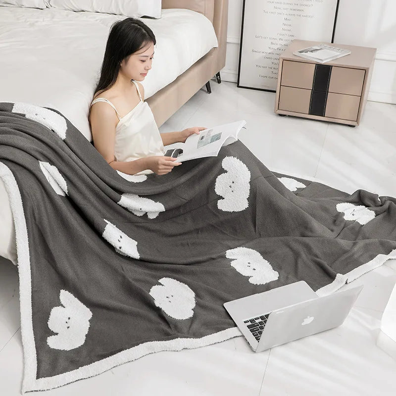 DecorBites™ Cozy Flannel Blanket for Home Office - Double-Sided Knitted Sofa Cover & Quilt