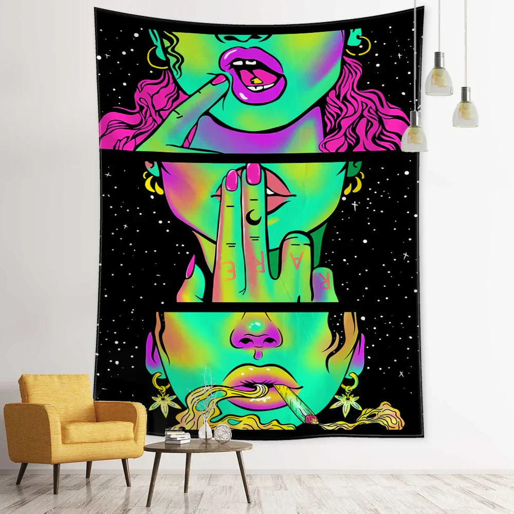 DecorBites™ Green Star Girl Tapestry Wall Hanging Psychedelic Home Decor