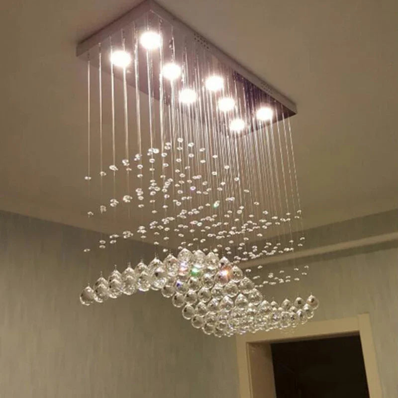 DecorBites™ Crystal LED Chandelier: Stylish Rectangle Pendant Light for Home, Office, and Cafe