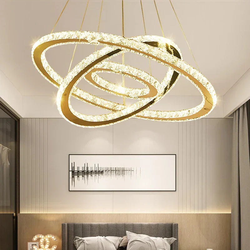 ثريا كريستالية ذهبية لامعة DecorBites™ Gold Gloss LED على شكل حلقة لغرفة المعيشة العصرية الفاخرة