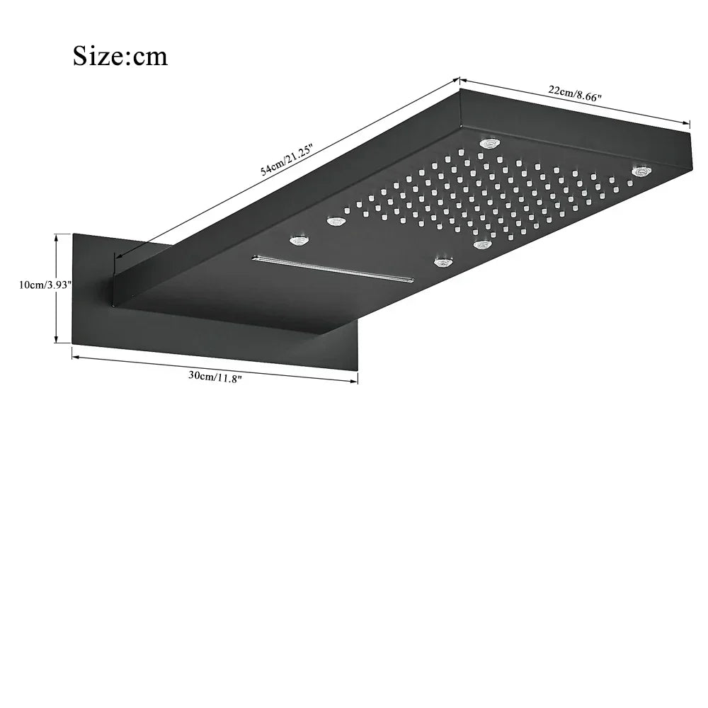 DecorBites™ رأس دش شلال LED مقاس 54*22 سم، صنبور حمام مربع يثبت على الحائط