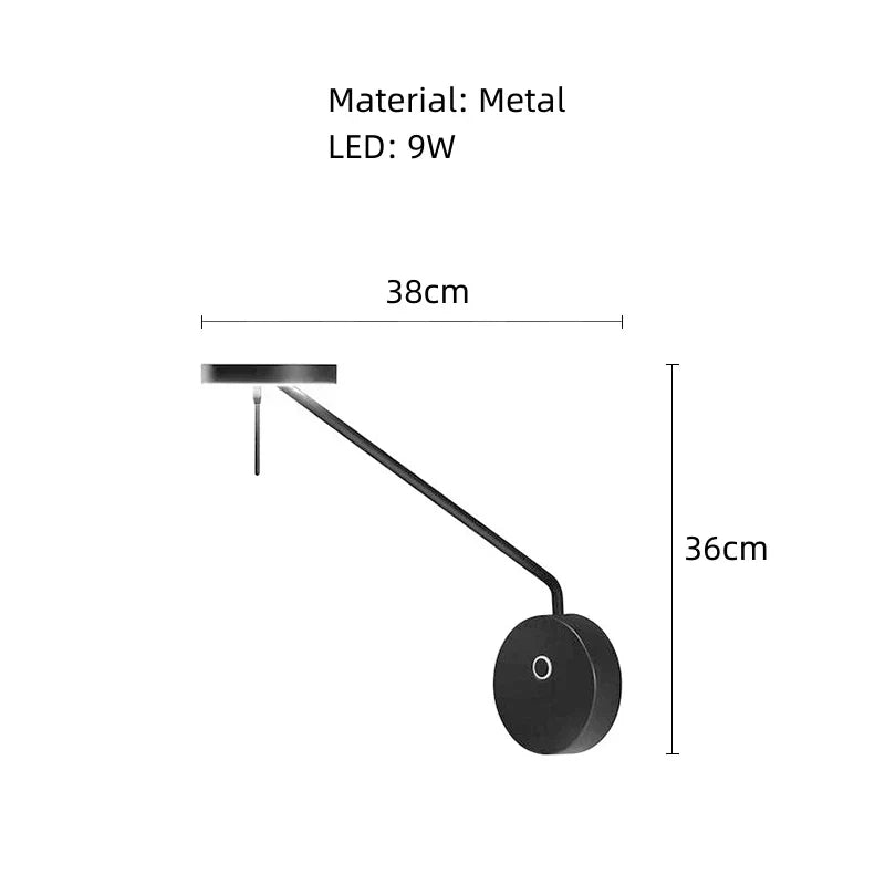 DecorBites™ Adjustable Swing Arm Black Wall Lamp for Bedroom & Study Room