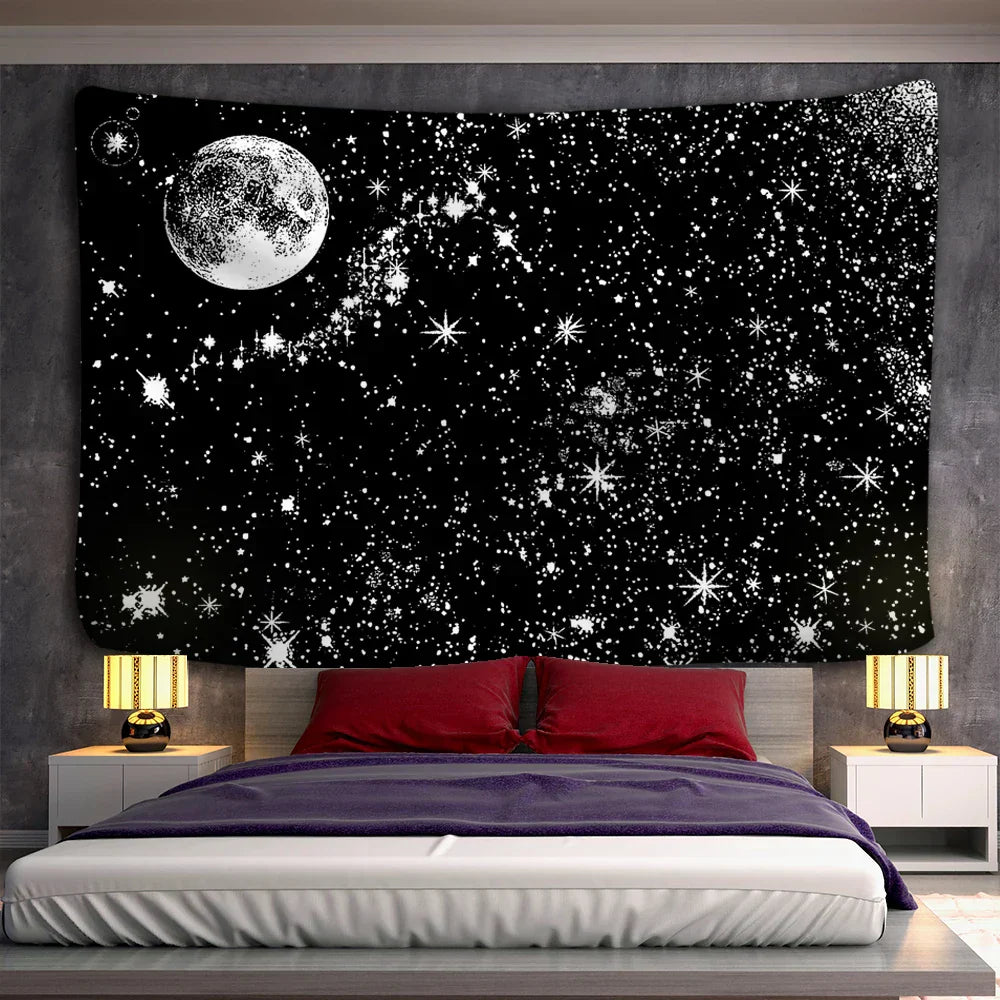DecorBites™ Black & White Stars Mandala Tapestry - Home Decor