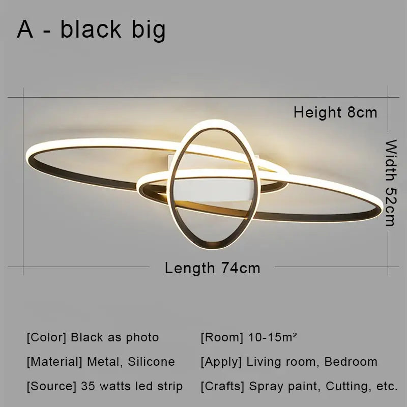 DecorBites™ Black LED Chandelier Ceiling Light Remote Control Fixture for Living Room, Bedroom & Kitchen