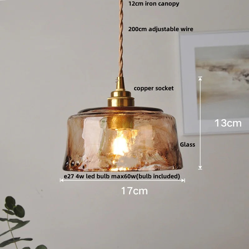 DecorBites™ Amber Glass Pendant Light with Adjustable Wire for Dining Room and Kitchen