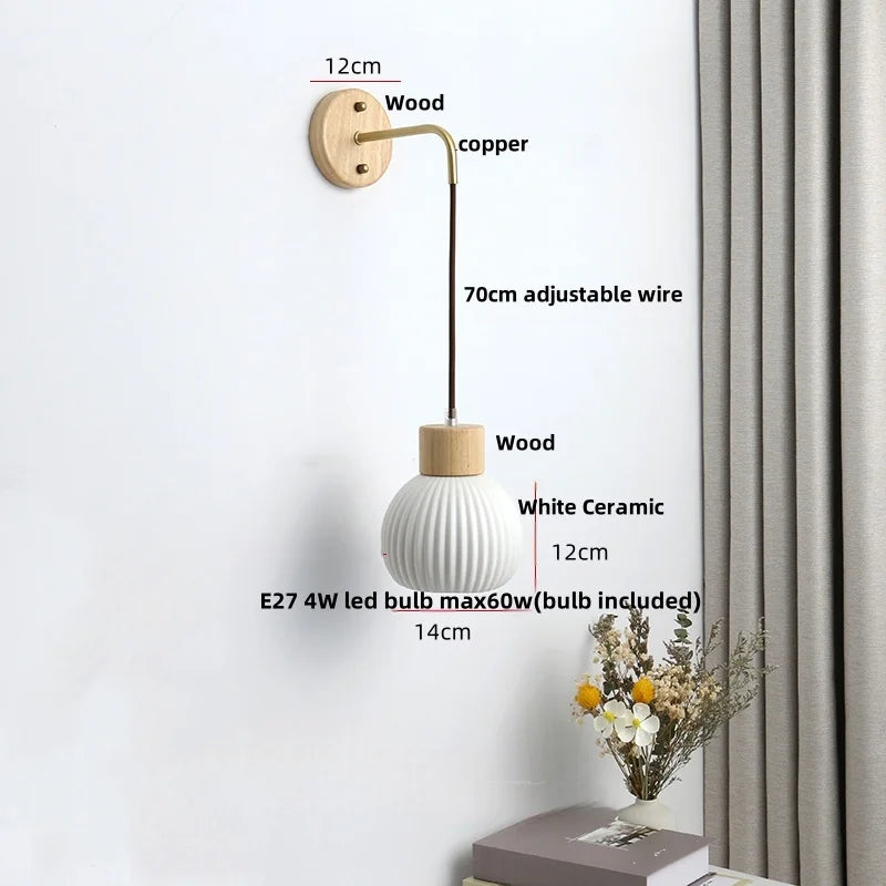 DecorBites™ Ceramic Wood Wall Sconce LED Light with Pull Chain Switch - Modern Nordic Style