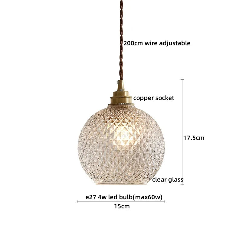 مصباح تعليق LED من DecorBites™ بتصميم ياباني، مصابيح تعليق زجاجية نحاسية