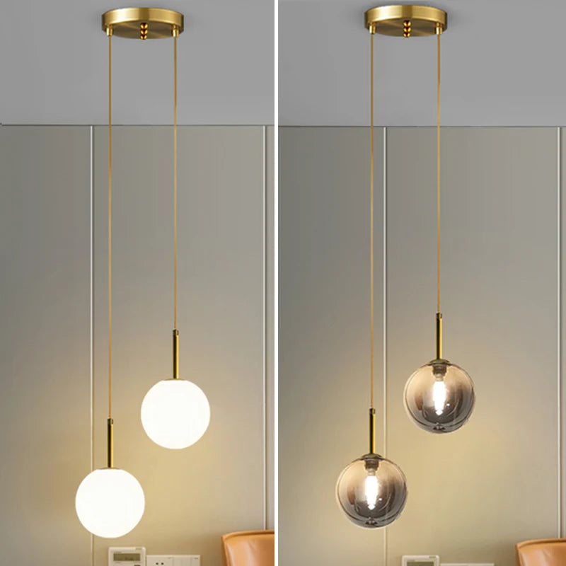 Nordic Glass Globe Pendant Light in White or Smoke Gray