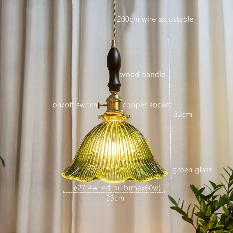 ثريا معلقة ليد زجاجية خضراء على الطراز الياباني من DecorBites™ لديكور المنزل