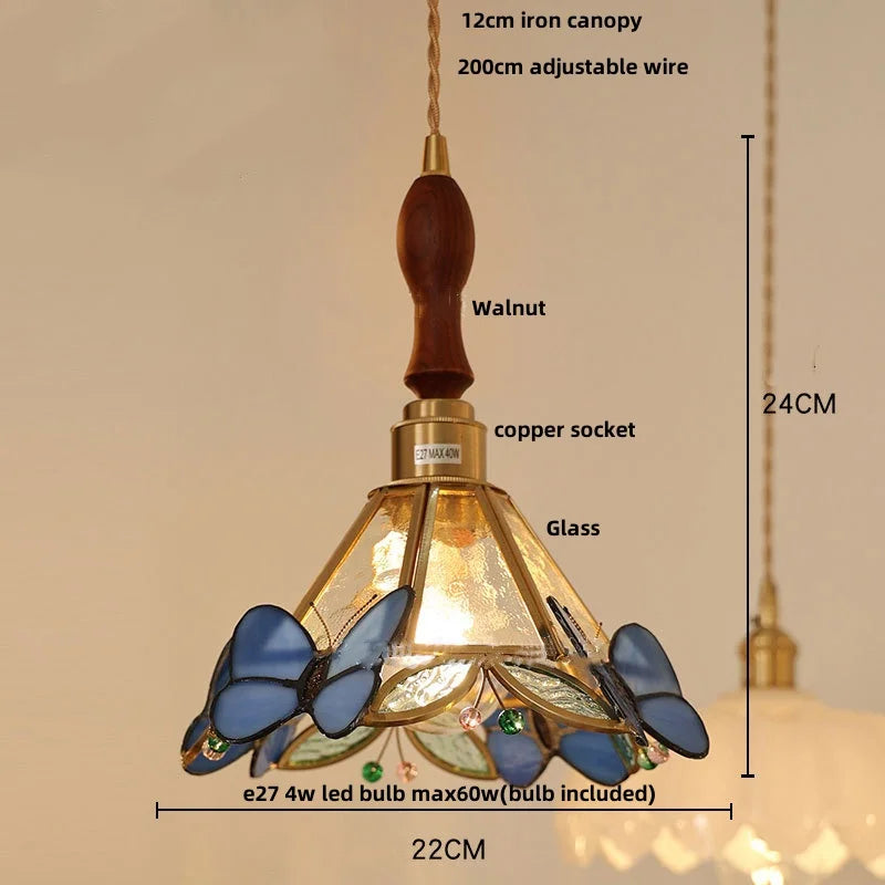 DecorBites™ Clear Glass LED Pendant Light Tiffany Butterfly Hanging Lamp