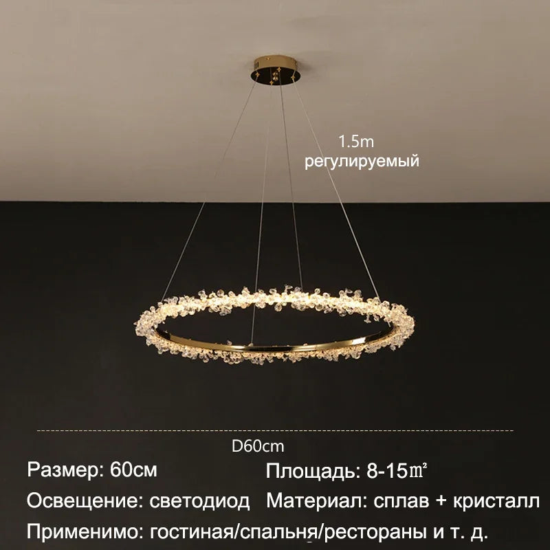 ثريا كريستال LED ذهبية مستديرة من DecorBites™ لإضاءة داخلية فاخرة