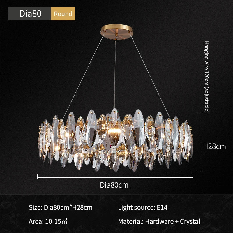 2024 DecorBites™ Ash Crystal Ceiling Chandeliers, Modern Living Room Pendant Lamps, Home Decor Lighting