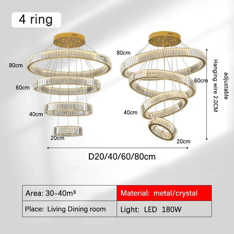 ثريا كريستال ذهبية من DecorBites™: هالة إضاءة LED فاخرة وعصرية بتصميم نورديك لغرفة المعيشة