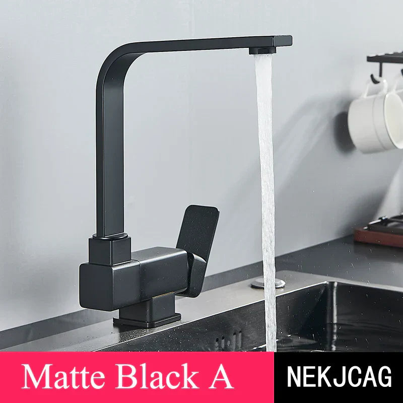 DecorBites™ 360° Rotating Black Kitchen Faucet, Deck Mount Sink Mixer Tap, 304 Stainless Steel