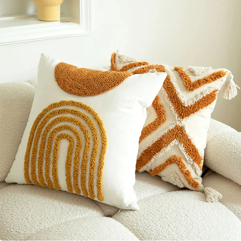 DecorBites™ Geometric Tufted Embroidered Cotton Canvas Cushion Cover 45*45cm