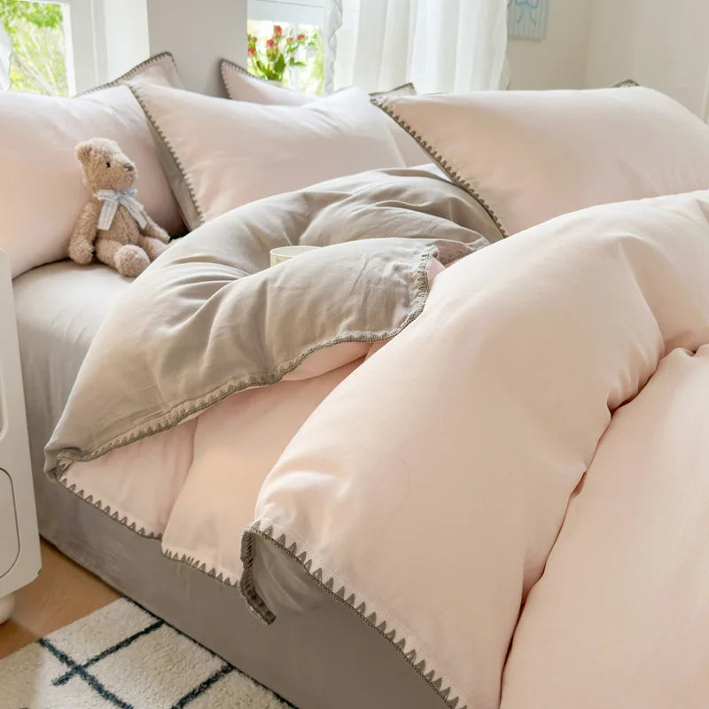 DecorBites™ Cotton Edge Embroidery Bedding Set for Autumn/Winter