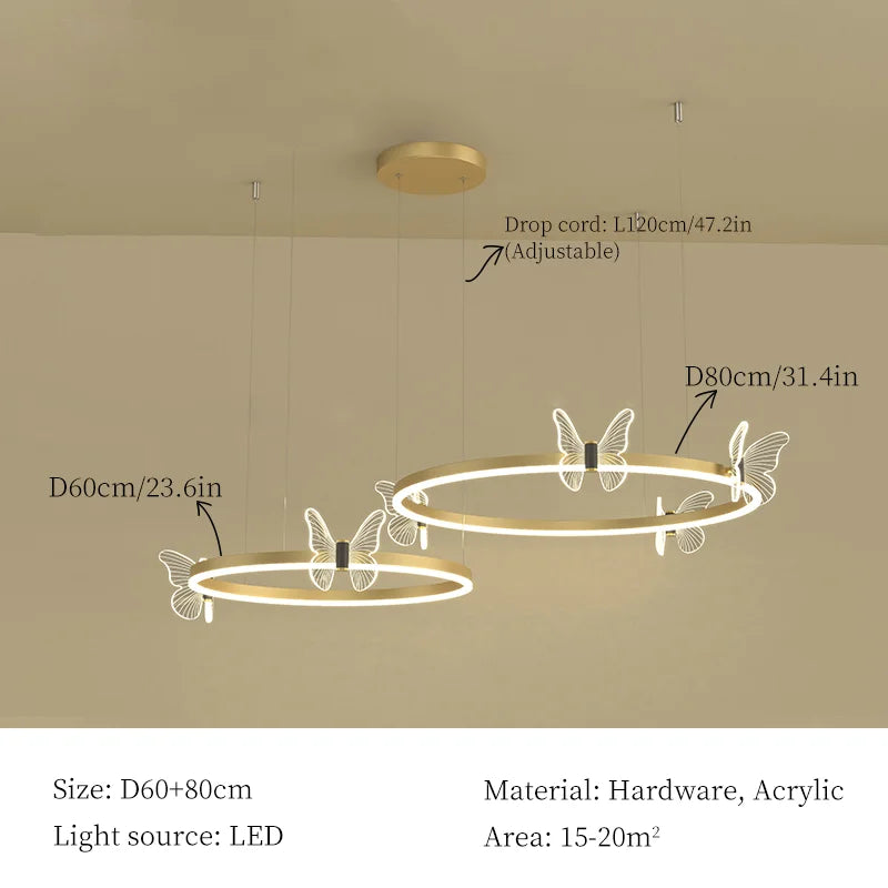 DecorBites™ ثريا الفراشة LED المعلقة لغرفة المعيشة الحديثة