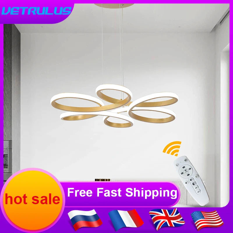 ثريا معلقة أكريليك بتصميم زهرة ذهبية من DecorBites™ - مصباح سقف LED حديث