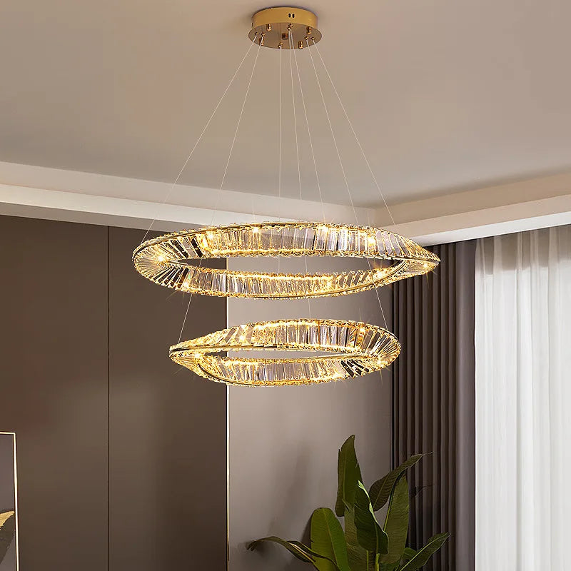 DecorBites™ Crystal LED Chandelier: Elegant Irregular Ring Pendant Light for Modern Home Decor