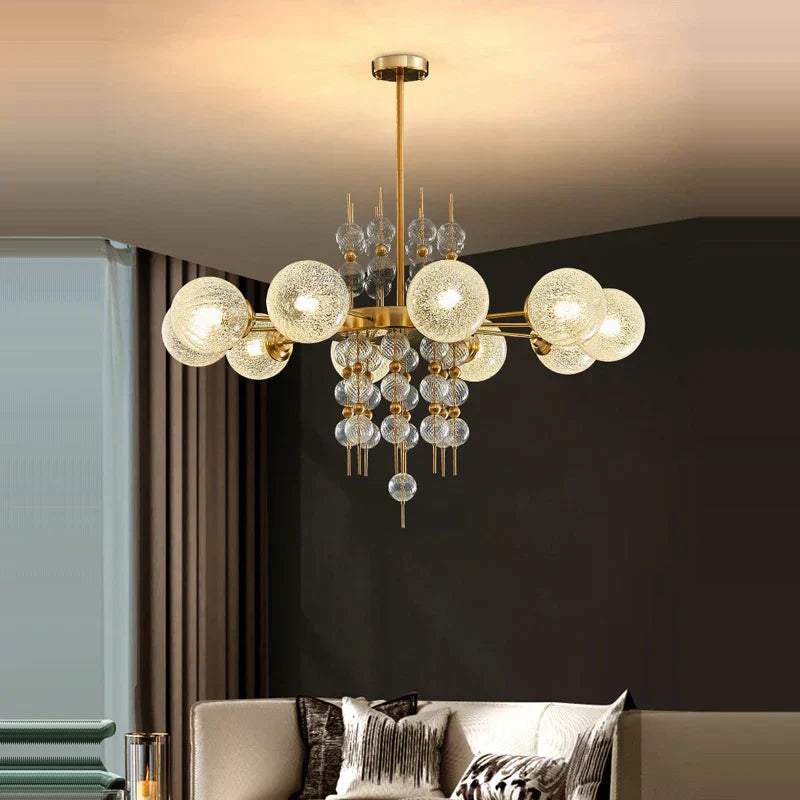 ثريا الفقاعات الذهبية والكروم من DecorBites™: مصابيح معلقة تريند 2025 لغرفة المعيشة