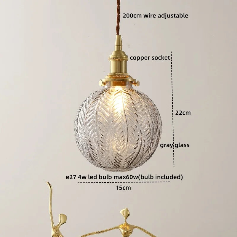 DecorBites™ Glass Copper LED Hanging Light: Nordic Pendant Lamp, Living Room Bedroom Coffee Knob Switch
