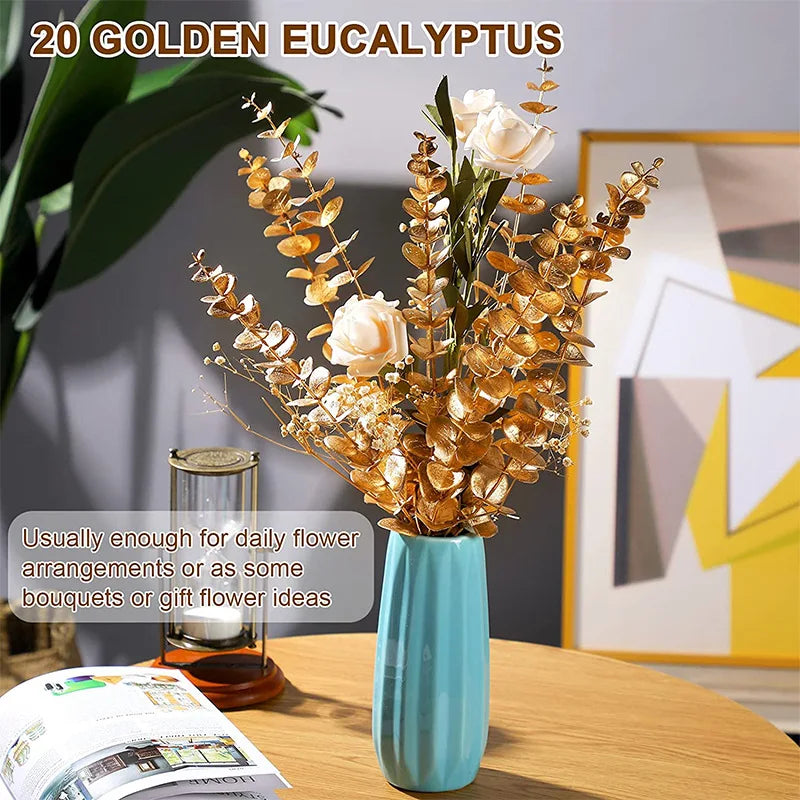 DecorBites™ ساق أوراق الأوكالبتوس الذهبية ×10 - ديكور صناعي لحفلات الزفاف الخريفية يمكنك تنفيذه بنفسك
