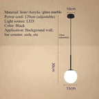 Minimalist Acrylic Globe Pendant Light In Black Or Gold