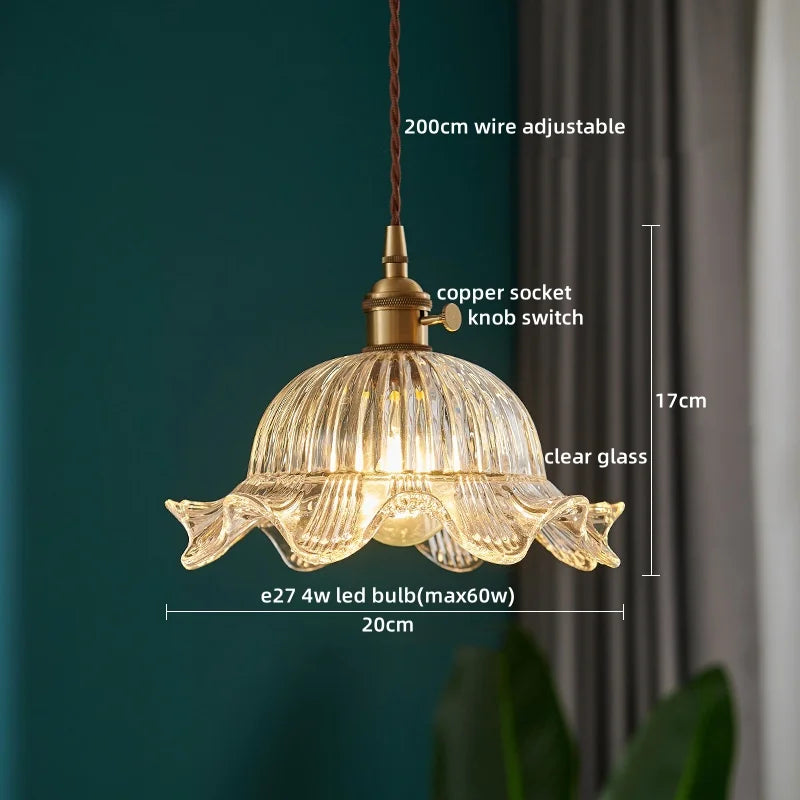 مصباح تعليق LED من DecorBites™ بتصميم ياباني، مصابيح تعليق زجاجية نحاسية