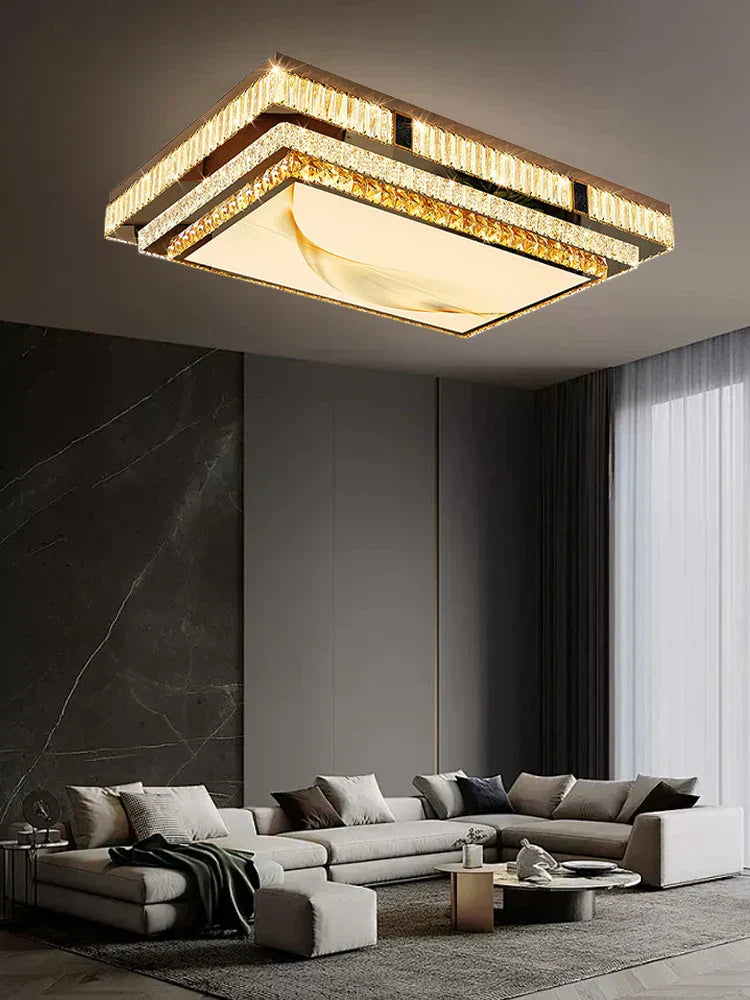 إضاءة سقف كريستال ذهبية من DecorBites™ - إضاءة LED فاخرة بلمسة مينيمالية - مصابيح كريستال من الفولاذ المقاوم للصدأ