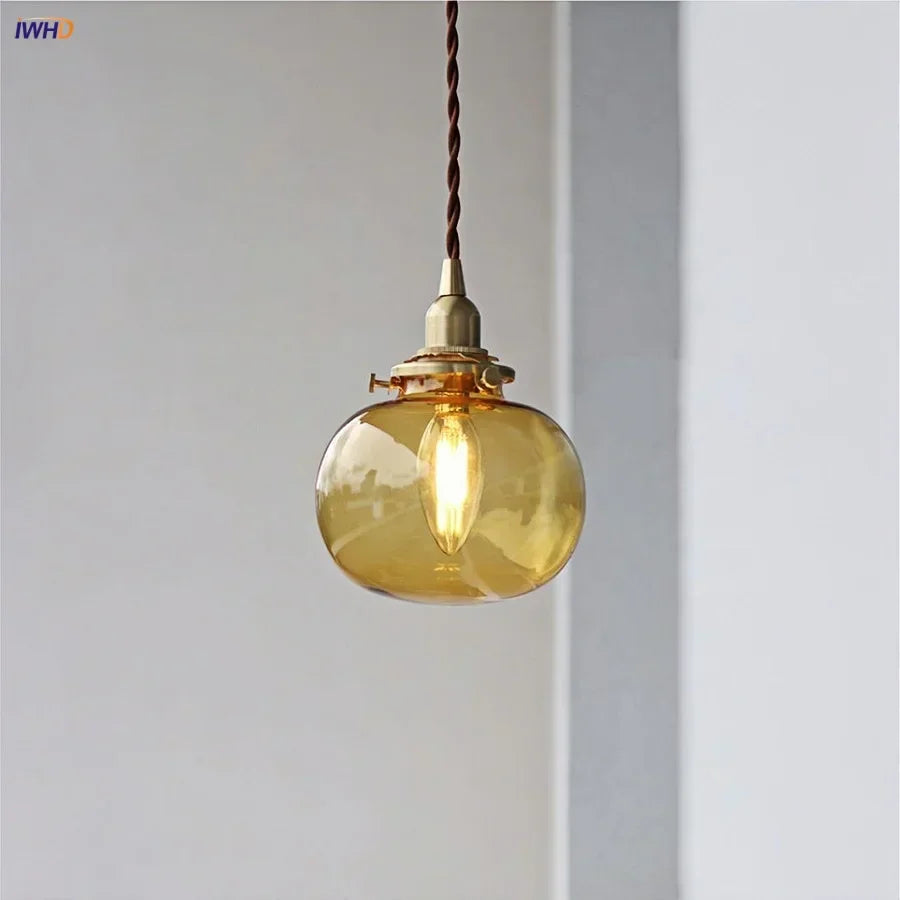 DecorBites™ Amber Glass Ball LED Pendant Light, Modern Nordic Hanging Lamp for Home Decor
