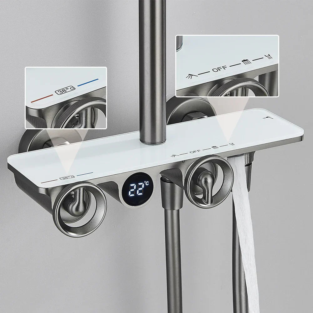 DecorBites™ Grey Thermostatic Digital Shower Faucet Set with Rainfall System
