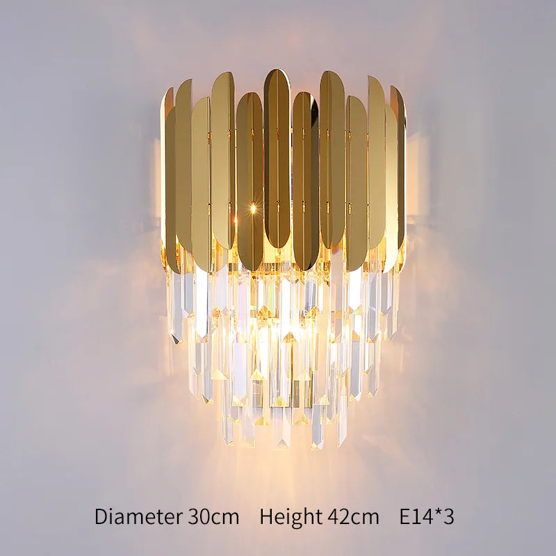 DecorBites™ Golden Crystal Wall Lamp: Elegant LED Sconce for Bedroom, Living Room, Bathroom