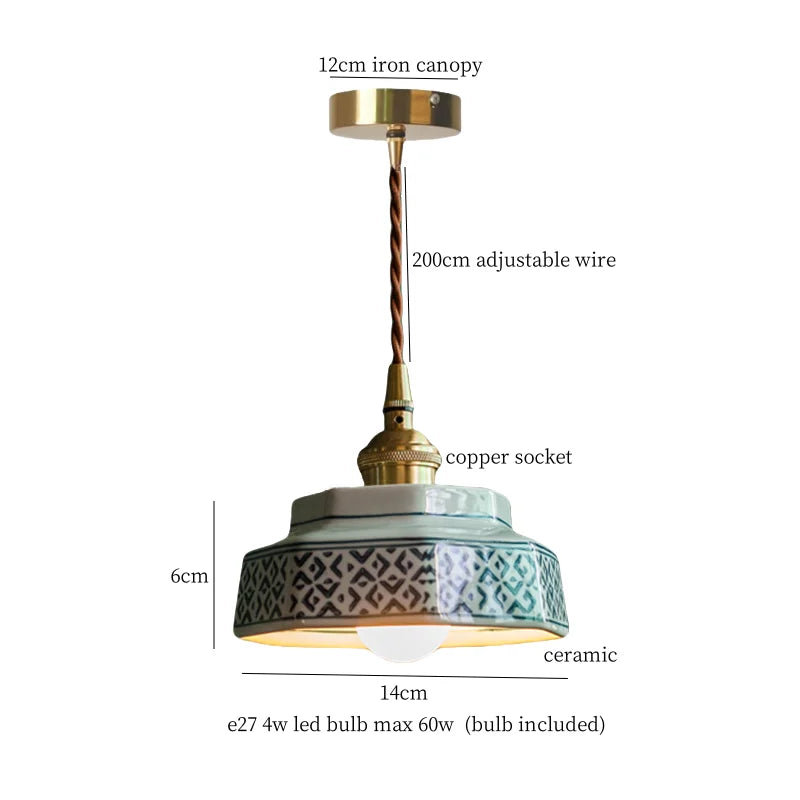 DecorBites™ Cyan Ceramic LED Pendant Light for Loft Cafe Bar Decor