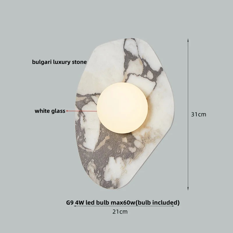DecorBites™ Green Marble Stone LED Wall Sconce Lighting for Bedroom and Hallway