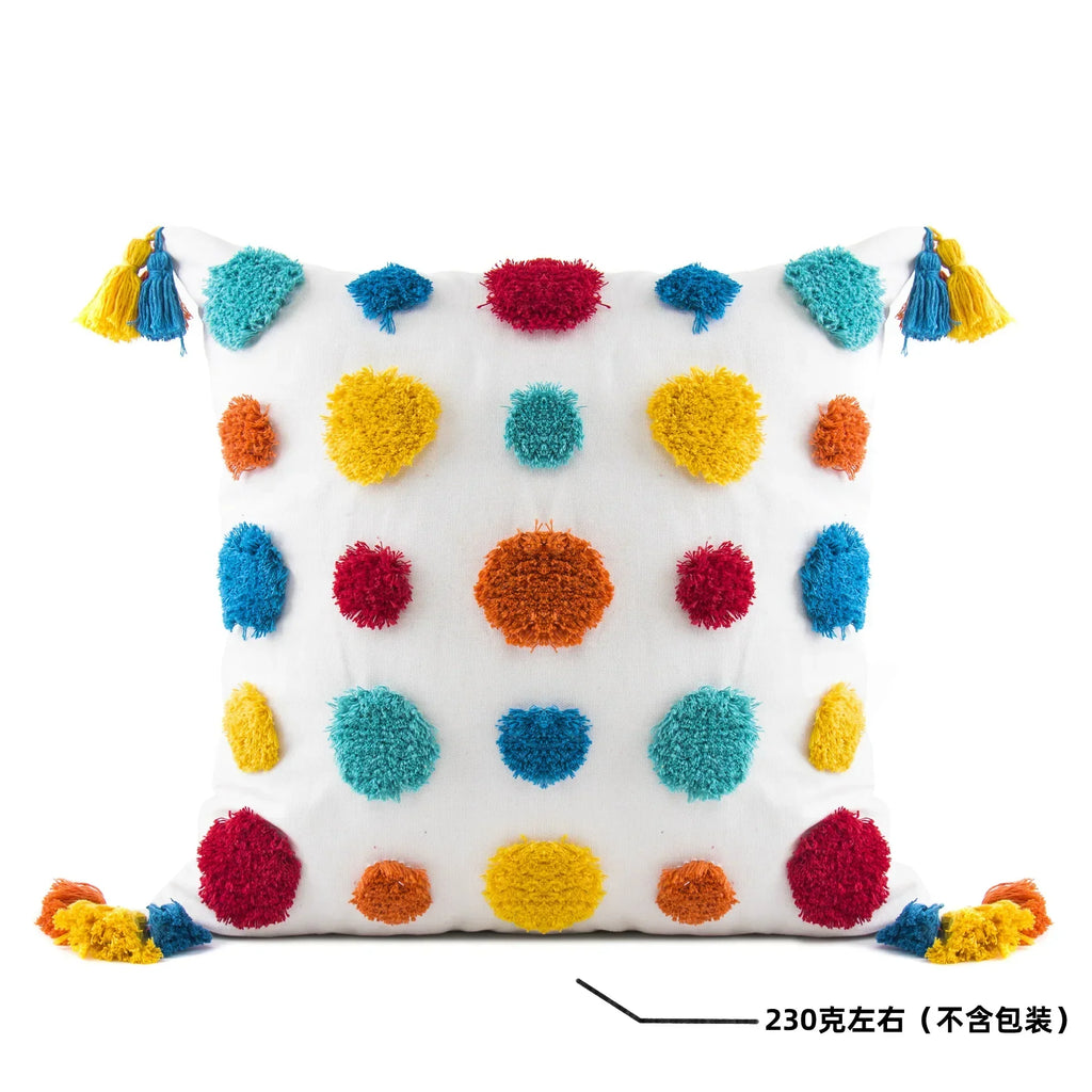 DecorBites™ Geometric Hand-Embroidered Tassel Pillowcase